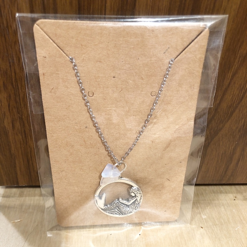 New Handmade Moonstone Mermaid Charm Silver 24 inch Chain Necklace - Picture 4 of 5
